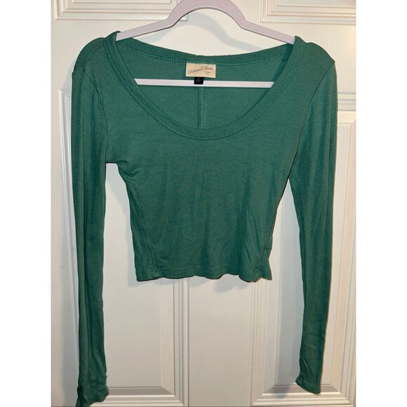 Universal Thread Women’s Green Ribbed Long-Sleeve Scoop Neck T-Shirt – Size Smal - Picture 1 of 6